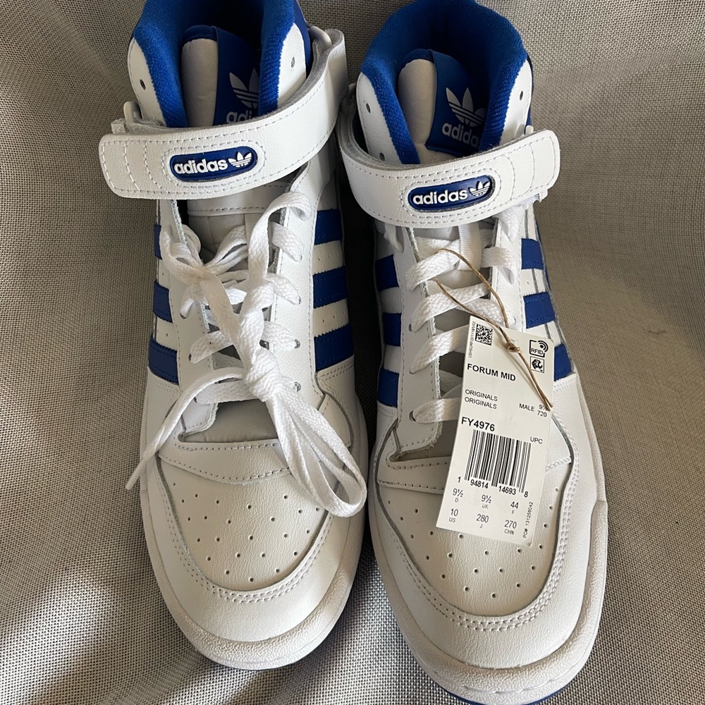 Adidas Originals Mens Size 10 Forum Mid White Royal Blue Sneakers Shoes FY4976